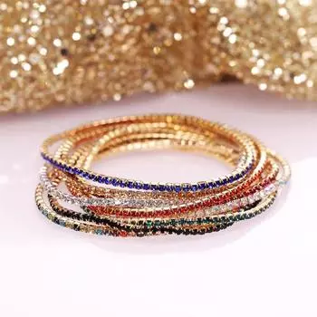 Разноцветный браслет со стразами для женщин, теннисный браслет с кристаллами, эластичный браслет из бисера, модные подарки