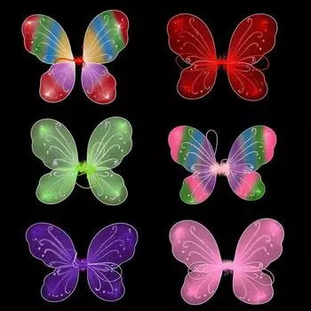 Разноцветный детский костюм бабочки для девочек, шифоновый костюм феи с крыльями бабочки, синий, розовый, фиолетовый, костюм на Хэллоуин, украшение для вечеринки жёлтый