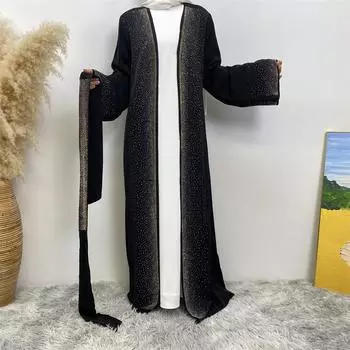 Разноцветный дополнительный S-XXL женский кардиган на Ближнем Востоке в Дубае, популярный кардиган со шнуровкой и карманным платьем S чёрный