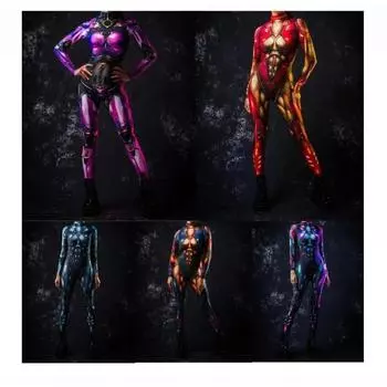 Разноцветный косплей с 3D принтом, женский сексуальный костюм зентай, комбинезоны для Хэллоуина, карнавала, праздничного наряда Kids S 120cm
