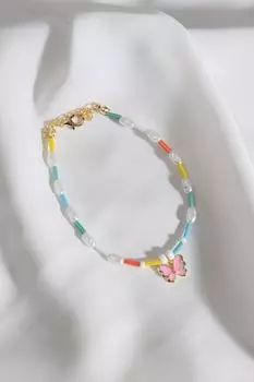 Разноцветный ножной браслет с бабочкой