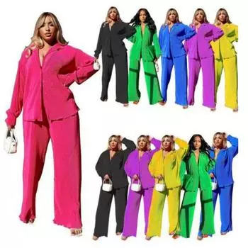 Разноцветный плиссированный свободный сексуальный повседневный костюм для женщин M