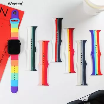 Разноцветный ремешок для Apple Watch Series 8, 7, 6 SE, 5, 4, 3, 2, 1, 42 мм, 38 мм, силиконовый ремешок для чехла iWatch, 41 мм, 44 мм, 40 мм, 45 мм