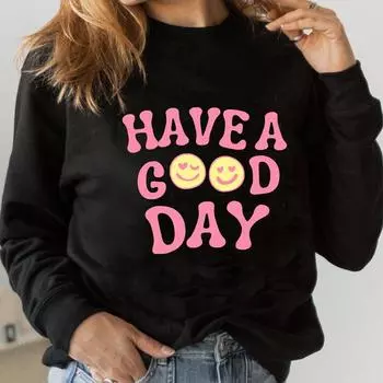 Разноцветный свитшот HAVE A GOOD DAY, модный модный свитшот Happy silme postive, женский модный повседневный хлопковый винтажный топ S чёрный