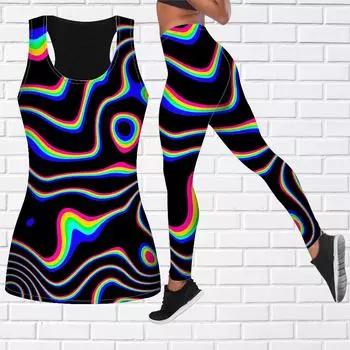 Разноцветный волнистый принт, наряд для йоги для женщин, модные леггинсы для тренировок, спортивные повседневные штаны для фитнеса и йоги XS синий