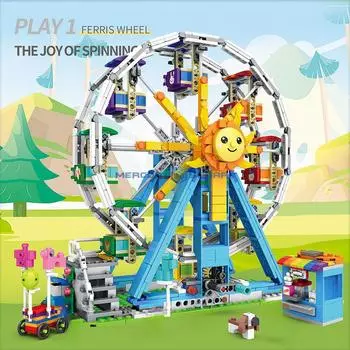 Разнообразие Колесо обозрения 81001 Модель Строительный MOC Парк развлечений Сцена Блоки Творческие Идеи Кирпичи Набор DIY Игрушки Подарки для Детей