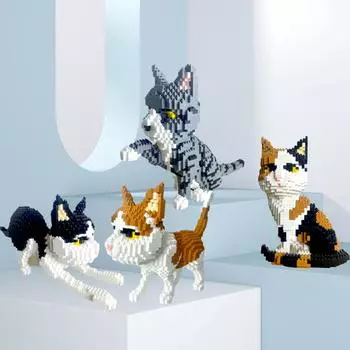 Разнообразие моделей домашних кошек, строительные блоки, игрушки:Очаровательные выражения мордочки кошки, забавные узоры с изображением апельсина и коровы, подходит для детей, уникальный подарок in bag