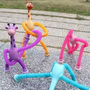 Разнообразная игрушка-жираф на присоске, телескопическая трубка, детские развивающие игрушки, мультяшная головоломка для взаимодействия родителей и детей, декомпрессия, сделай сам