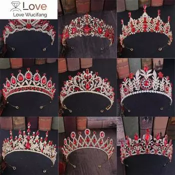 Разнообразные красные цветные большие хрустальные короны невесты тиара модная королева для свадьбы корона головной убор свадебные украшения для волос аксессуары Width: 14cm