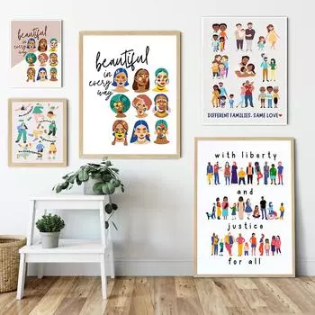 Разнообразные семьи Любовь Плакат Настенное искусство Справедливость Цитата Феминизм Сила Девушек Картина на холсте Детская комната Детская спальня Декор в скандинавском стиле Печать 21x30cm No Framed