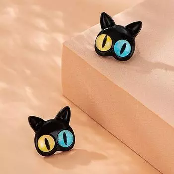 Разные серьги-гвоздики в виде кота-ученика, милые, забавные, маленькие серьги-монстры, модные, индивидуальные, дизайнерские, нишевые, универсальные серьги