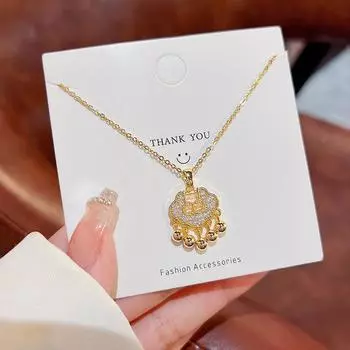 Разработайте стильную студенческую подвеску-замок из 18-каратного золота с замком безопасности, чтобы отправлять детям благоприятные подарки в виде ожерелья с замком долголетия. золотой