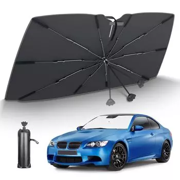 Разработанный идеальный складной зонт для автомобиля спереди, солнцезащитный козырек для легкого тепла, УФ-излучения, легкого в зеркале заднего вида, без гибкого центра, центральный стержень из ТПУ не повредится чёрный