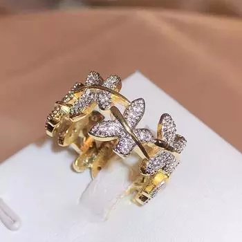 Разработано двухцветное широкое кольцо для женщин, полый дизайн, роскошные модные женские аксессуары, вечерние эффектные ювелирные изделия, женские модные украшения, рождественский подарок 6 жёлтый