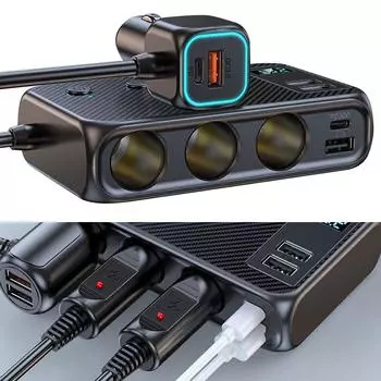 Разветвитель 171 Вт 12 В 24 В 3,0 Автомобильное зарядное устройство Адаптер прикуривателя Быстрая зарядка Автомобильные аксессуары для телефона IPad 4 порта USB зарядное гнездо чёрный