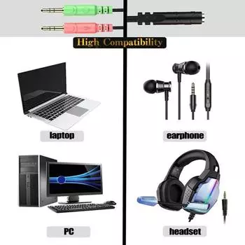 Разветвитель для наушников и микрофона Разветвитель для наушников 3,5 мм женский на двойной мужской аудиокабель для микрофона и разветвителя для ПК и игровых устройств синий