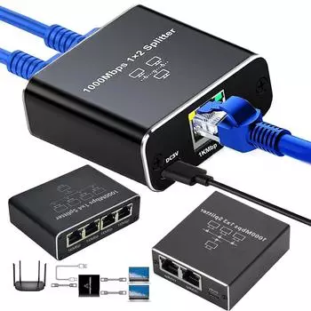 Разветвитель Ethernet RJ45 1 на 4 с USB-кабелем питания, 1000 Мбит/с, гигабитный Ethernet-адаптер, сетевой разветвитель LAN для ПК и ТВ-приставки