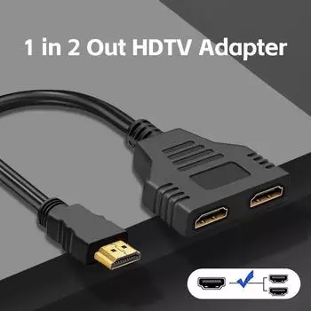 Разветвитель HDTV 1 в 2 выхода 1080P HD адаптер папа-мама головка адаптер HDTV папа-мама переходной кабель 25 см чёрный