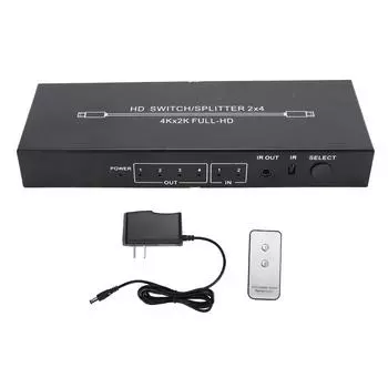 Разветвитель интерфейса мультимедиа HD 2 в 4 выхода 4K HD коммутатор с пультом дистанционного управления для мониторов телевизоров US Plug