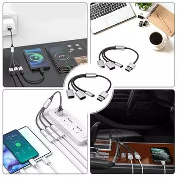 Разветвительный кабель питания USB 2.0, адаптер 1 «папа» на 2 «мама» с USB C для зарядки и синхронизации данных для ноутбука