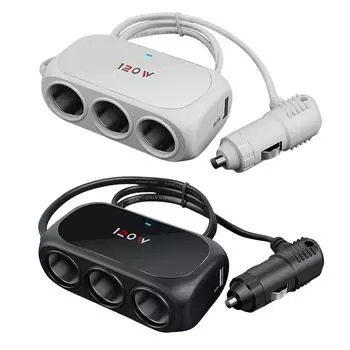 Разветвитель прикуривателя, зарядное устройство 12 В 120 Вт, автомобильный прикуриватель, 3 гнезда, прикуриватель, розетка для iPhone iPad чёрный