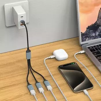 Разветвитель типа C 1 в 3 выхода USB Type C Male на 3 USB 2.0 Female Разветвитель USB для зарядки и передачи данных для веб-камеры/принтера USB