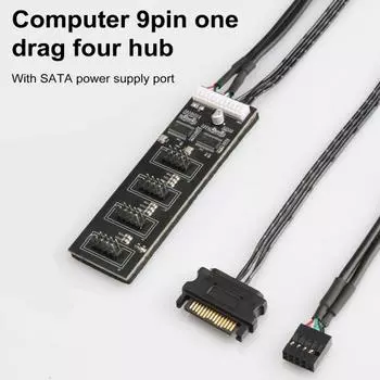 Разветвитель USB 2 с кабелем питания SATA 1–4 9-контактный разъем материнской платы Внутренний USB