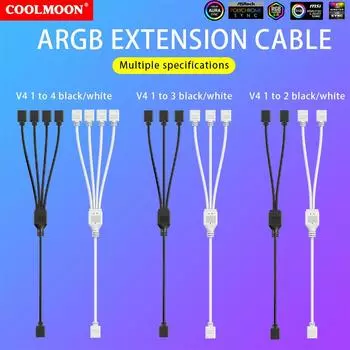 Разветвитель вентилятора корпуса ARGB 5 В 3-контактный разъем 1 к 2/3/4 материнская плата удлинительный кабель синхронизация 30 см для вентиляторов световой полосы ПК