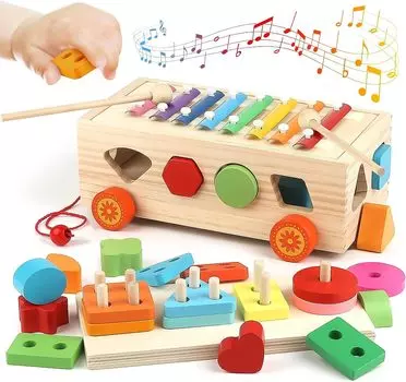 Развивающая игрушка Монтессори Деревянная игрушка Монтессори игрушка 1 2 3 года Подарок на день рождения Игрушка для мальчиков Девочек Раннее развитие Распознавание форм Игрушка-ксилофон