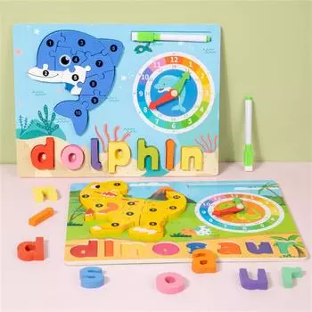 Развивающие игрушки 2 в 1 деревянная доска для рисования и правописания животные часы познавательная игра для детей для раннего обучения 1 мл one size жёлтый