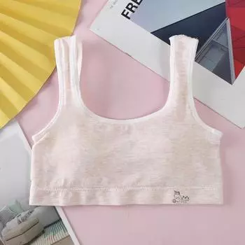 Развивающий бюстгальтер для девочек без стальных колец Дышащий, приятный для кожи, противоскользящий, противозавивающийся, эластичные бретели, милый бюстгальтер с принтом one size белый
