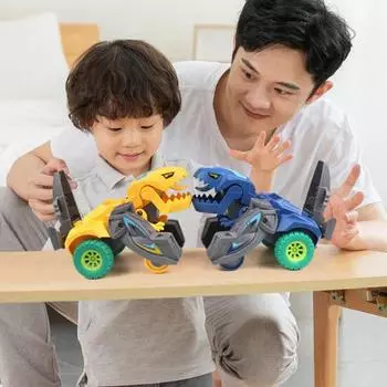 Развлечения Без заусенцев Полезный Устойчивый к падениям Мультяшный динозавр Интерактивная игрушечная машинка для родителей и детей Инерция синий