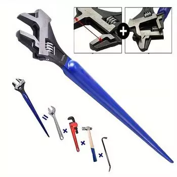 Разводной гаечный ключ 4-в-1 с реверсивной губкой 16 дюймов/405 мм, функцией молотковой головки и трубного ключа