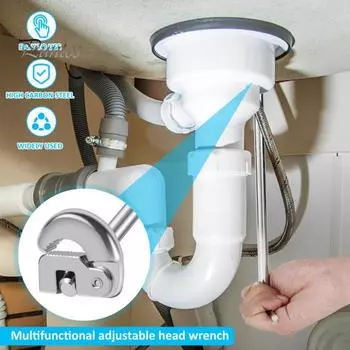 Разводной ключ для раковины с эргономичной ручкой, многофункциональный ключ для смесителя раковины с вращающейся на 180 градусов головкой серебряный