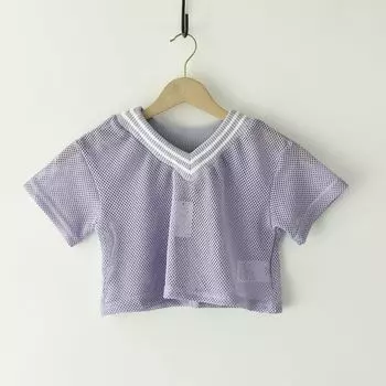 Rb785 Ретро Топ-футболка в японском стиле, сетчатая, ажурная, короткая Violet 110