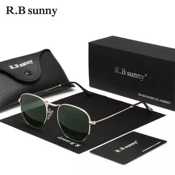 RBsunny Классические поляризованные солнцезащитные очки Мужские шестиугольные ретро-очки из нержавеющей стали Женские очки UV400 с квадратными многоугольными зеркальными линзами