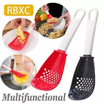 RBXC Многофункциональная кухонная ложка. Термостойкая подвесная ложка для картофеля и чеснока с ситечком. чёрный