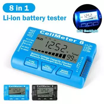 RC CellMeter 8 2-8S 4-8S LiPo Li-lon Battery Tester Battery Capacity Voltage Meter NiMH Meter 8 Digital Battery Capacity Checker синий