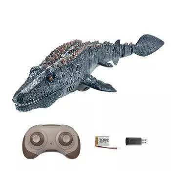 RC Динозавр для детей Пульт дистанционного управления Мозазавр Имитационная модель со световым распылителем Летний бассейн с водой Озеро Ванная комната Мальчик Игрушка серый