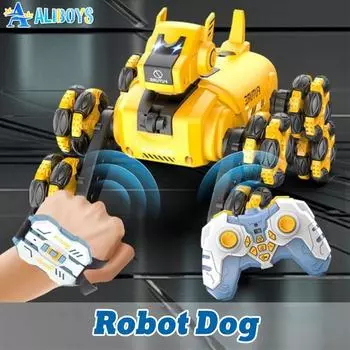 RC Robot Dog с дистанционным управлением, интеллектуальная трюковая механическая собака, двухрежимный музыкальный спрей, вращение на 360 градусов, дрейф, питомец, детская игрушка