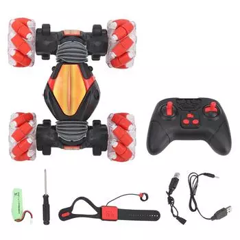 RC Stunt Car 4WD 2.4G датчик жестов игрушка двухсторонняя вращающаяся машина с часами пульт дистанционного управления для