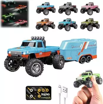 RC Truck USB-C перезаряжаемый нижний уровень с прицепом, 1:64 масштаба грузовик с дистанционным управлением автомобиль с фарами, 2.4Ghz пульт дистанционного управления One Size шафрановый