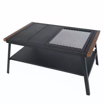 RcrCamp IGT Compatible Iron Mesh Table Iron Heat Resistant Rack Mesh Table Low Table Steel Cooler Stand Camping Table Solo Table Mesh Panel 2 Tiers