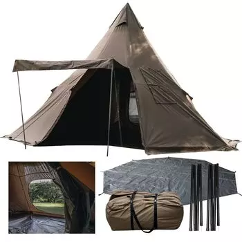 RcrCamp One Pole Tent Large TC Polycotton Inner Ground Sheet 460 x 460 For People With Canopy Pole With Chimney Hole Polycotton Tent Shelter Half