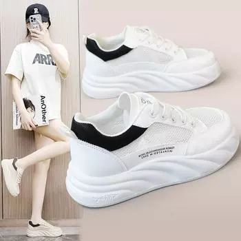 Rd5813 Новые белые туфли с сетчатой поверхностью, женские летние туфли на платформе, сетчатые туфли, дышащие и пригодные для носки, женская обувь, увеличивающая рост, спорт для отдыха 35