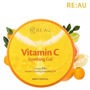 RE:AU Увлажняющий успокаивающий гель с алоэ вера, зеленым чаем, витамином С, 95%, для лица, тела, 300 мл, корейский уход за кожей 300ml