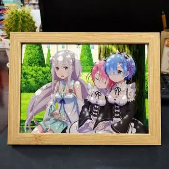 ре:Ноль - Начало жизни в другом мире - Тематическое украшение для фоторамки с изображением Рема и Эмилии - Готовая головоломка - Подарок 1