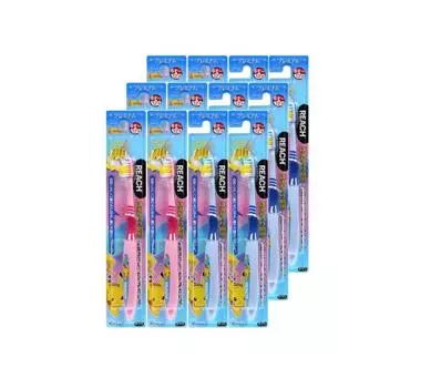 Reach Premium Kids Toothbrush Replacement Set of 12 Pokemon Pikachu Cavity Prevention for Back Teeth