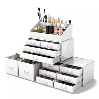 Readaeer Cosmetic Storage Cosmetic Extra Large Makeup Makeup Storage Cosmetic Holder Box, Storage, Capacity, Case, Box, Case, (белый) белый