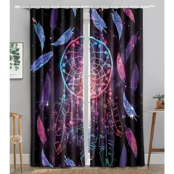 Ready-made Luxury Dream Catcher Thin Window Curtains For Kids Bedroom Living Room Bathroom Kicthen Door Hall Home2Pieces On Sale W50 X H130(CM)X2&Hook